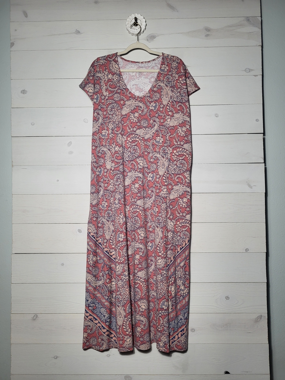 Pure Jill Maxi Dress Paisley Floral Cotton BOHO Short Sleeve Spring Summer.